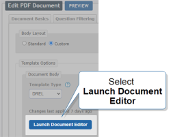 Document configuration tab highlighting Launch Document Editor button